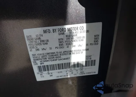 2015 Ford Explorer Xlt z USA, uszkodzony, nr VIN 1FM5K7D89FGA34457